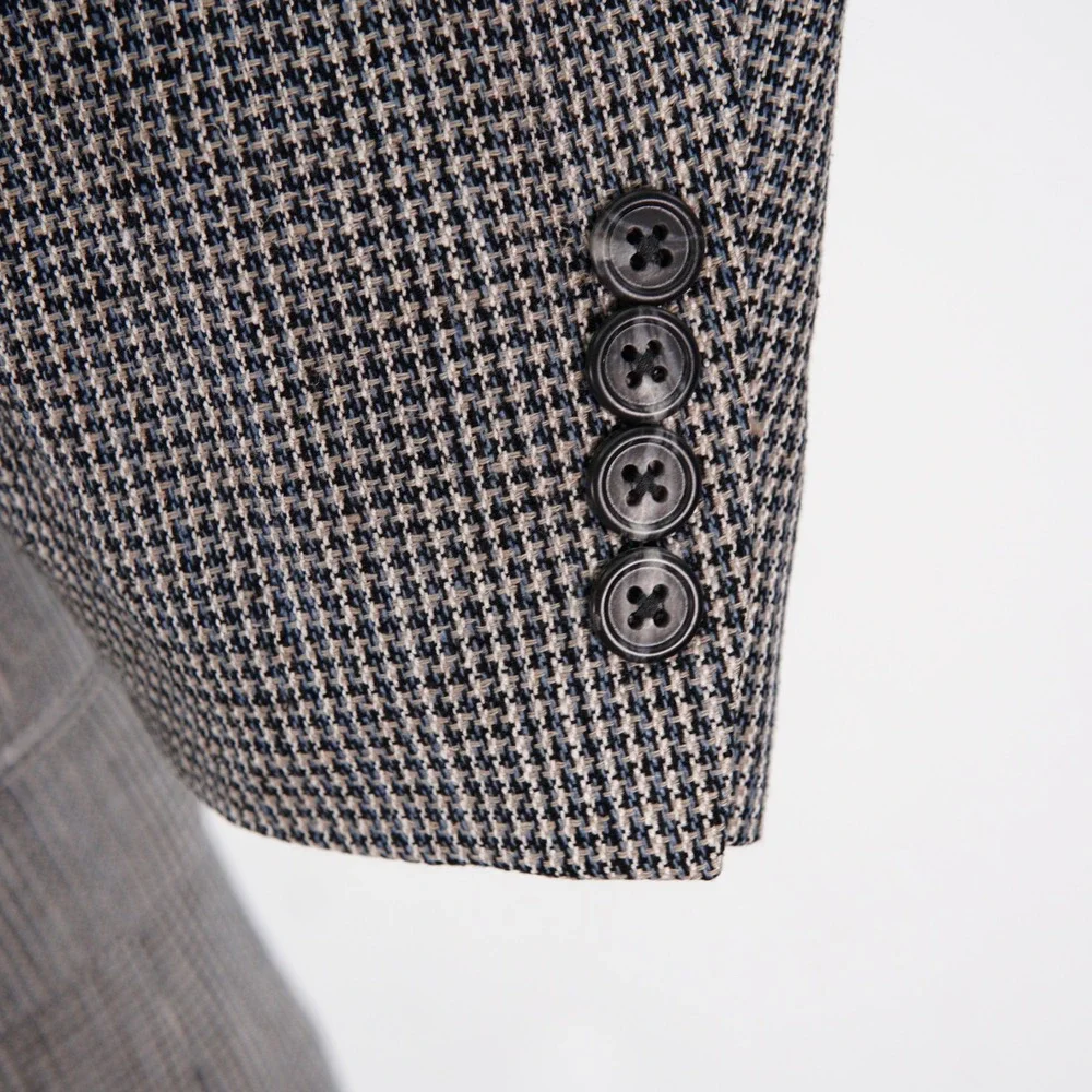 Stafford Mens 100% Silk White Blue Check Sport Coat Blazer 44R